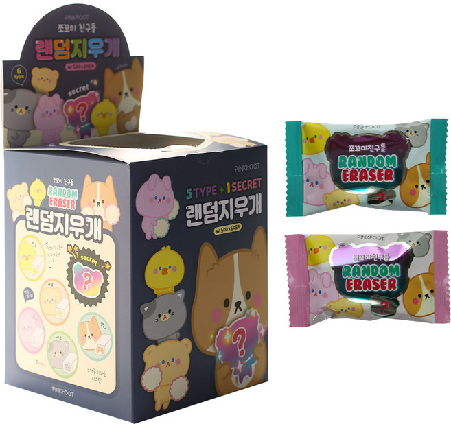 핑크풋 쪼꼬미 친구들 랜덤지우개, 랜덤발송, 60개