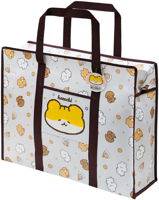 POPO FANCY Hamchi 特大附口袋購物袋, 白色, 1個