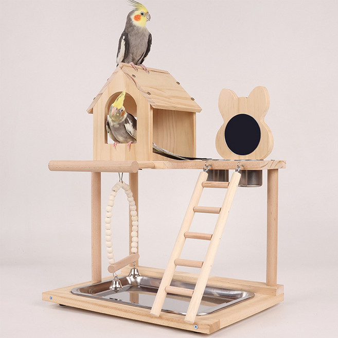 칠시 앵무새 울타리 거울 놀이터 횃대, 혼합색상, 1개