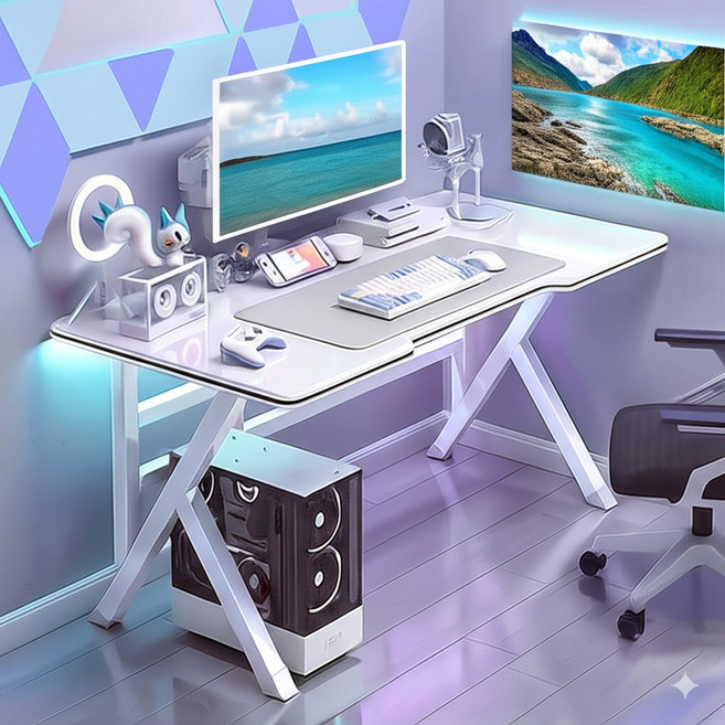 오브민 카본패턴 게이밍 컴퓨터 책상, 화이트