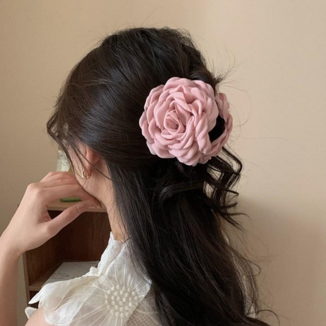 워더미 우아 장미 플라워 패브릭 빅사이즈 헤어 집게핀 F626