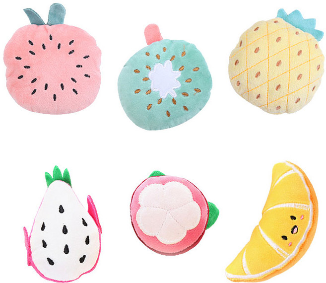 티티펫 반려동물 장난감 인형 과일 3종 + 반려동물 바스락 과일 봉제 인형 3종 세트, 6종, 1세트