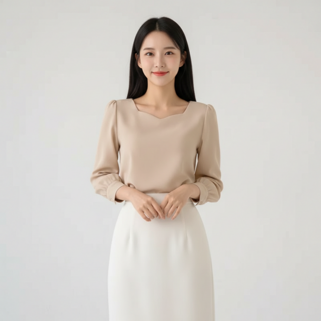 구디프 여성용 하트 스퀘어넥 퍼프 소매 블라우스