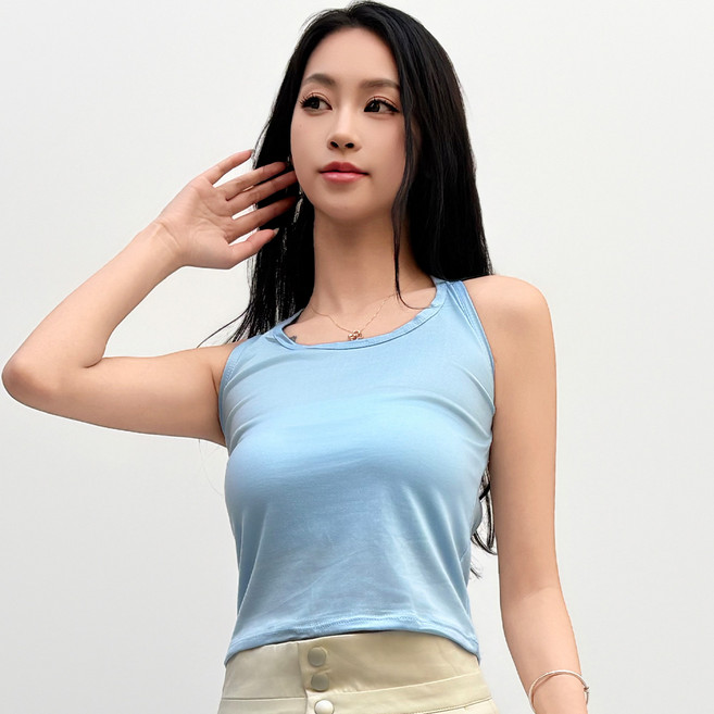 더시럽 여성용 백 크로스 홀터넥 크롭탑