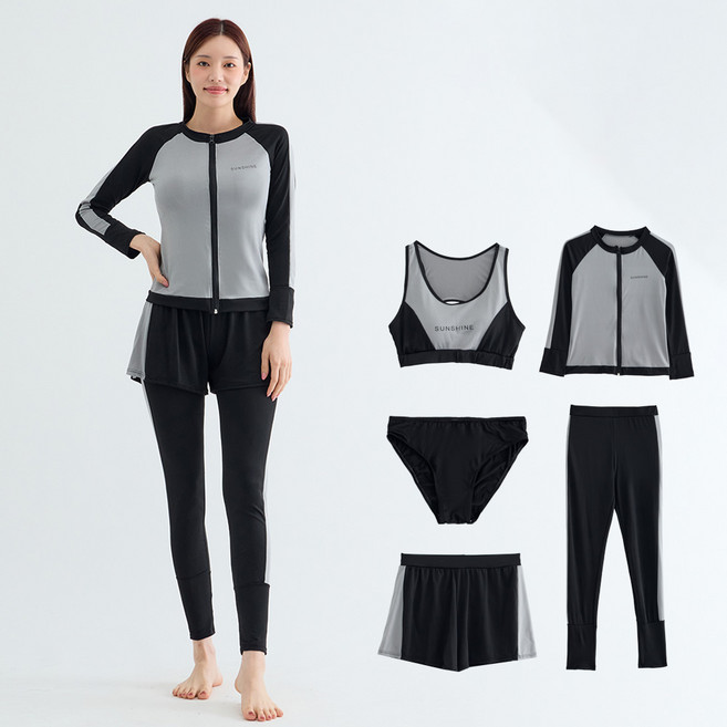 Elsso 女性長袖防曬泳衣5件組