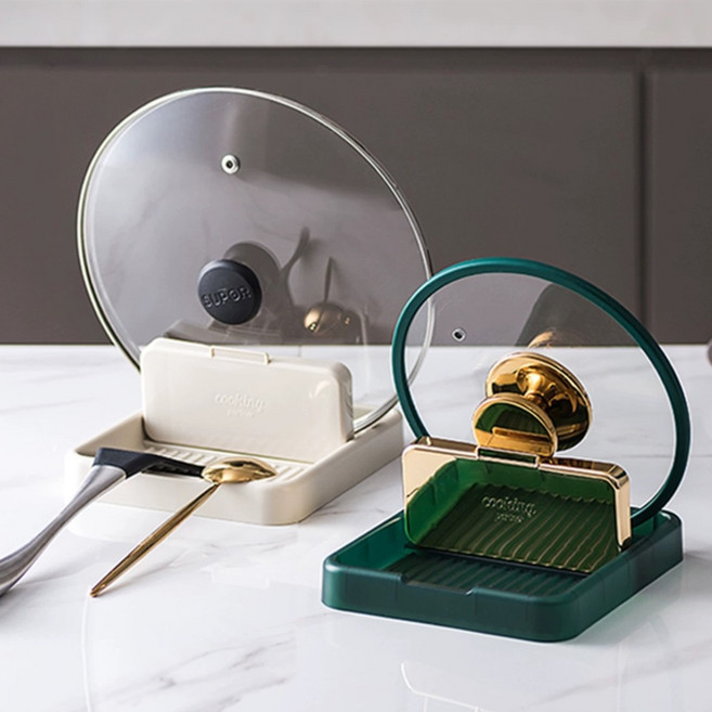 주앤지 냄비뚜껑 국자 조리도구 거치대 2종 세트, 베이지, 그린, 1세트