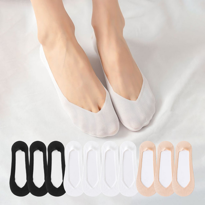 여성용 지앤와이 골지 V컷 얇은 논슬립 페이크삭스 덧신 10켤레 세트