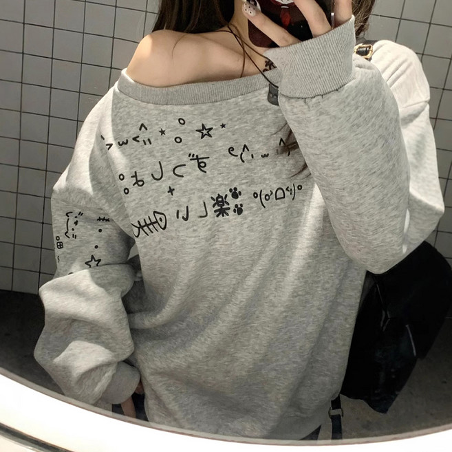 마켓에이 여성용 모지 오프숄더 오버핏 맨투맨