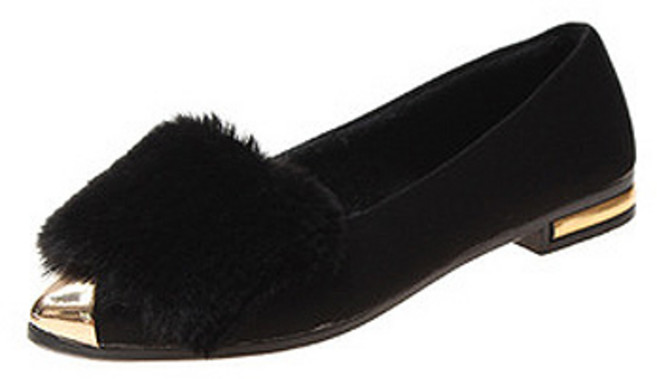 부드러운 털과 뾰족 골드 트렌디한 여성 플랫슈즈