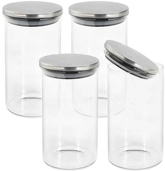 헬로키친 스테인리스 뚜껑 원형 내열 유리병, 300ml, 4개