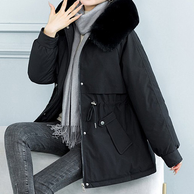 페이릿 여성용 허리스트링 융기모 안감 야상 후드 패딩 점퍼