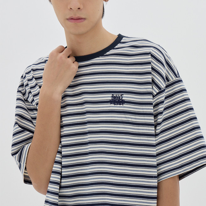 어반에이지 남녀공용 멀티 스트라이프 오버핏 반팔 티셔츠