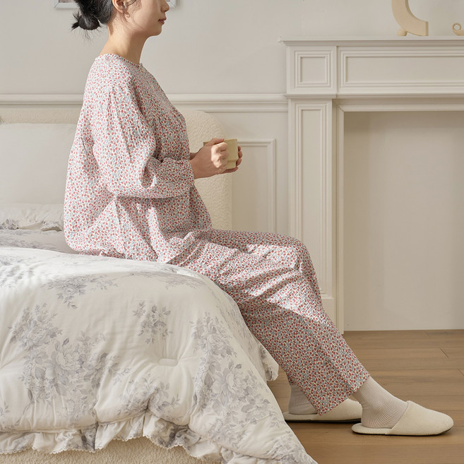 모던하우스 여성용 이중직 거즈 면 파자마 상하의 세트 L