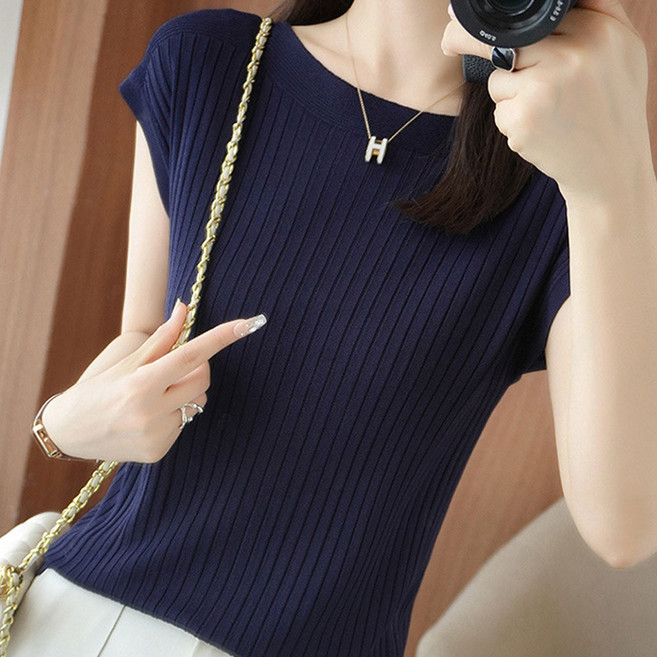 라라티나 여성용 오드리 라운드넥 슬리브리스 니트 셔츠