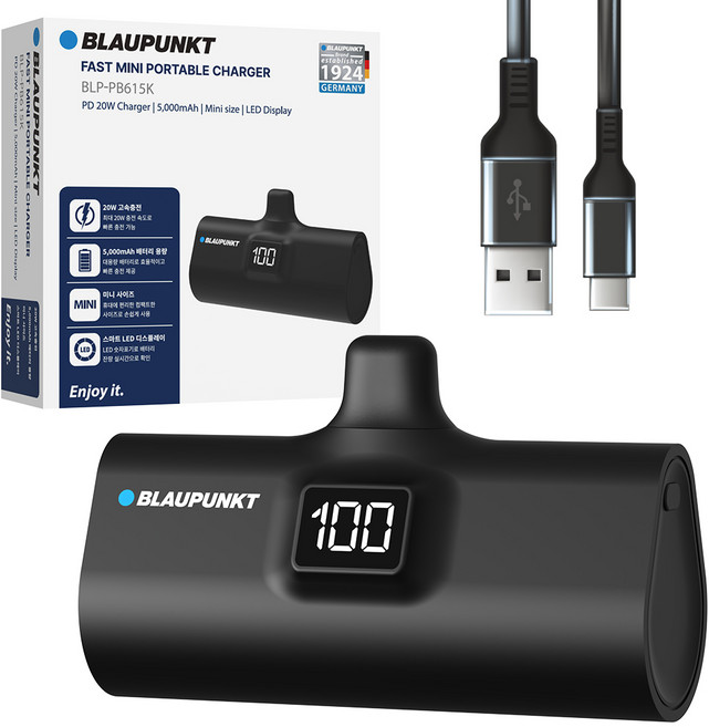 블라우풍트 LED 도킹형 고속충전 보조배터리 5000mAh, BLACK, BLP-PB615K