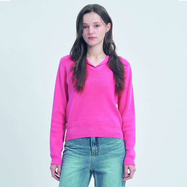 올리브데올리브 여성용 데일리 오픈카라넥 니트