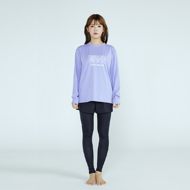 여성용 솔레일 서프 웨이브 루즈핏 긴팔 스윔 래쉬가드 상의