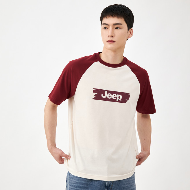 지프 남녀공용 나그랑 넥배색 반팔티셔츠 JQ6TSU312