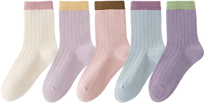키즈트리 아동용 파스텔 무지 중목 양말 5켤레 세트 WZ-005