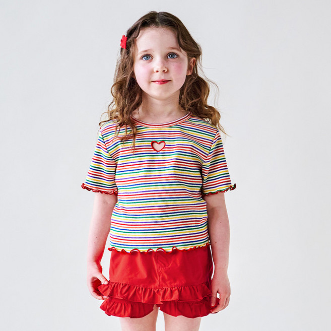 마리앤모리 아동용 하트컷아웃 레인보우 티셔츠