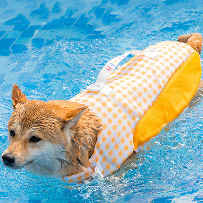 웨이비데이즈 강아지 해피 체크 구명조끼, 옐로우, 1개