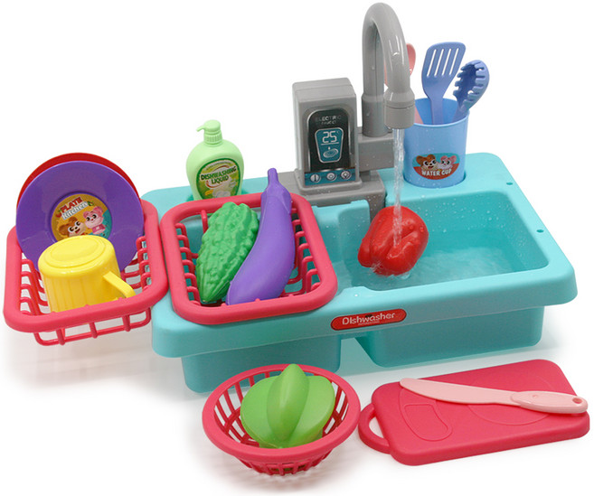 오즈토이 퍼스트키친 자동급수 물나오는 싱크대 주방놀이, 블루, 1개