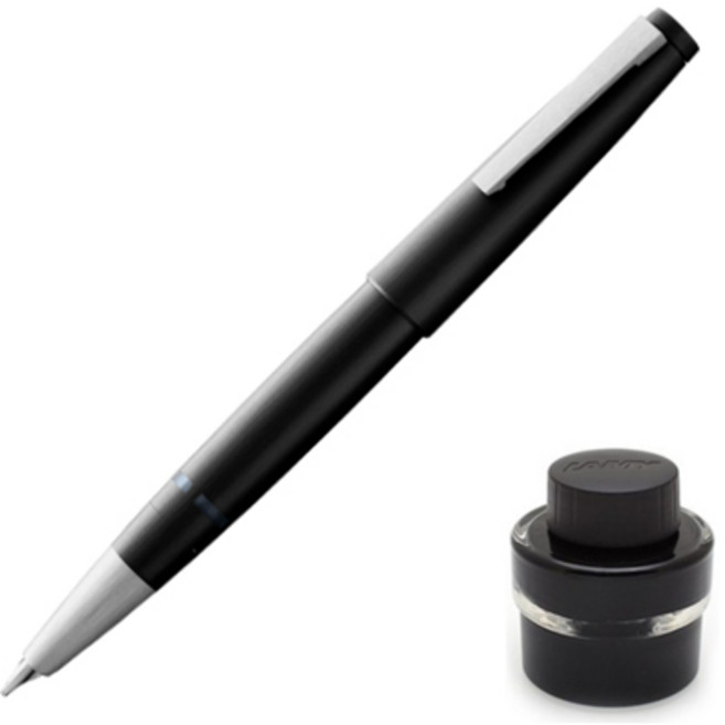 LAMY 2000 마크롤론 만년필 14K + 병잉크 세트, EF, 블랙