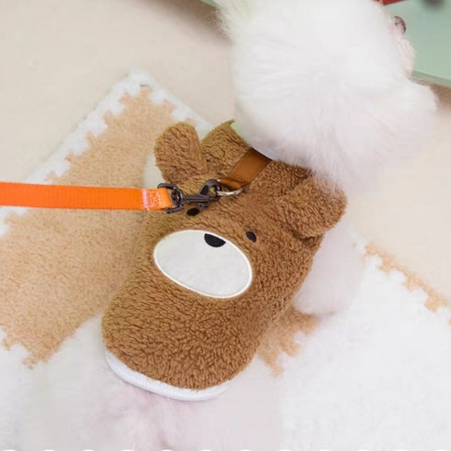 코코스튜디오 반려동물 양털 귀돌이 하네스 티셔츠, 브라운, 1개