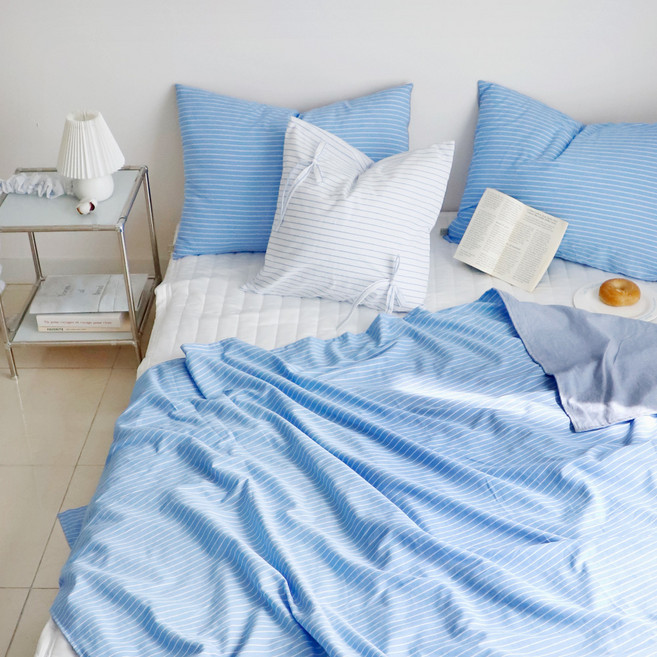 까사베르데 스트라이프 선염면 양면이불, 웨일블루