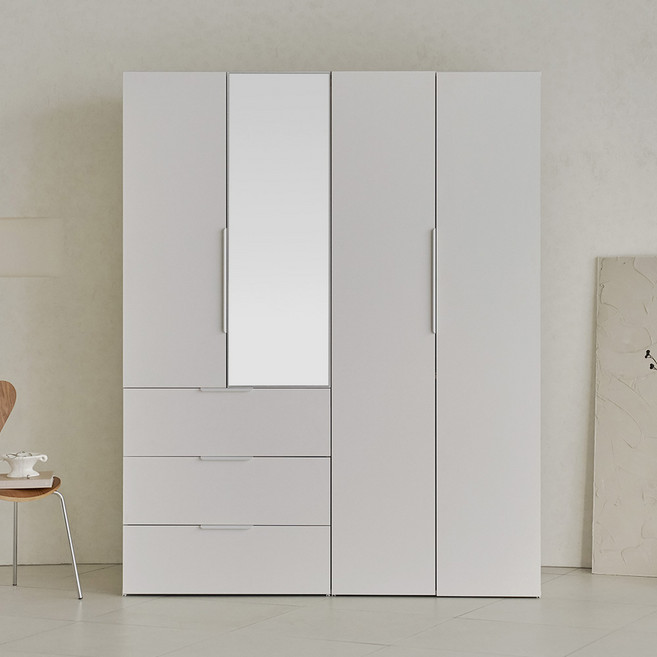 웰퍼니쳐 카린 2단 행거형 + 3단 거울서랍형 높은 옷장 세트 방문설치, 화이트