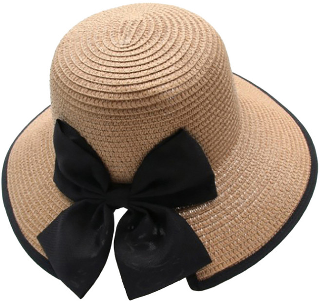 AFECTO 黑色蝴蝶結點綴藤編拉菲草帽