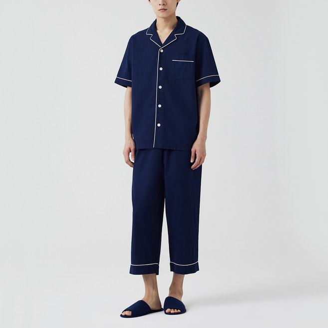 JAJU 남성용 코튼 시어서커 7부 파자마 상의 하의