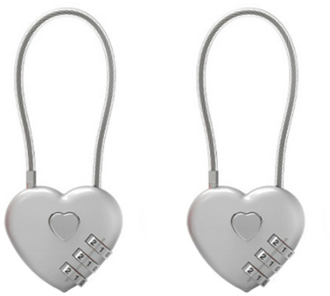트래블큐브 하트 스테인레스 코팅케이블 3다이얼 자물쇠 그레이, 2개