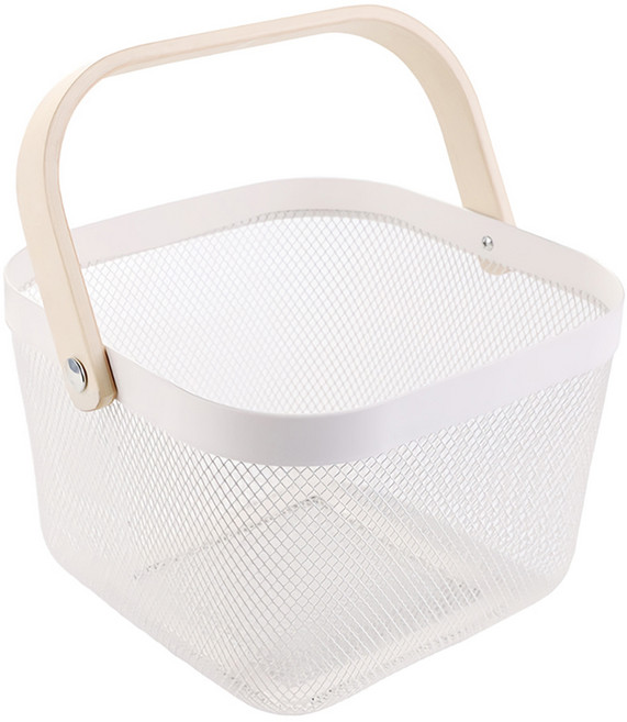 BELLOVIE 鐵製木柄提籃, 白色的, 1個