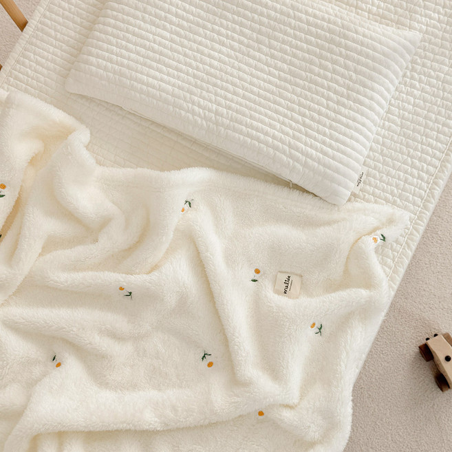 마이리틀데이지 유아용 자수 극세사 이불 담요, 내추럴 아이보리 민들레자수