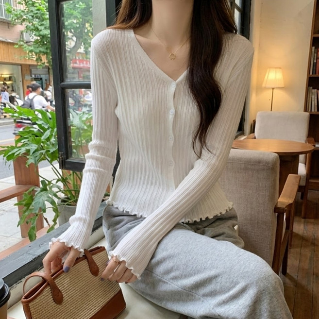 소니오 여성용 브이 슬림 긴팔 가디건