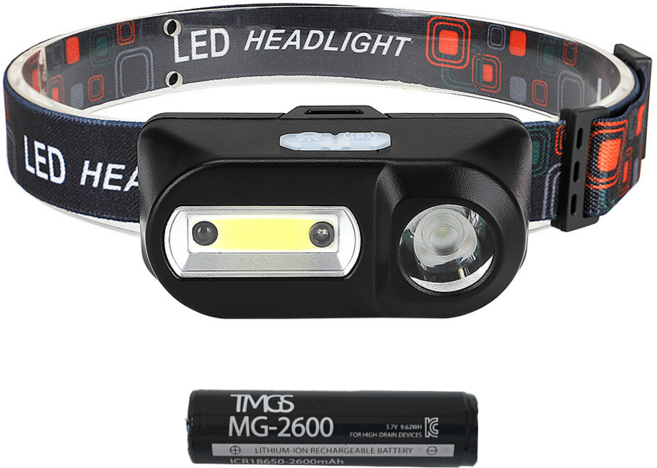티엠지에스 야간러닝용 경량형 헤드랜턴 센서형 + 18650 배터리, 혼합색상, 1세트