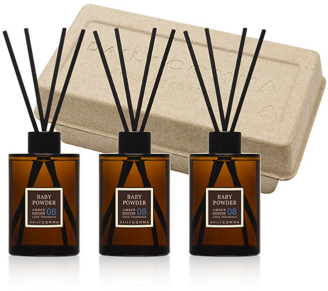 데일리콤마 엠버 에디션 디퓨저 200ml 3p + 블랙리드스틱 12p 세트, 베이비파우더, 1개