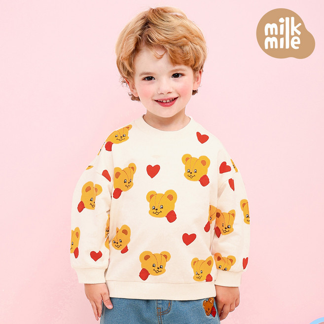 밀크마일 남아용 뿜뿜 애교쟁이 곰돌이 맨투맨 티셔츠