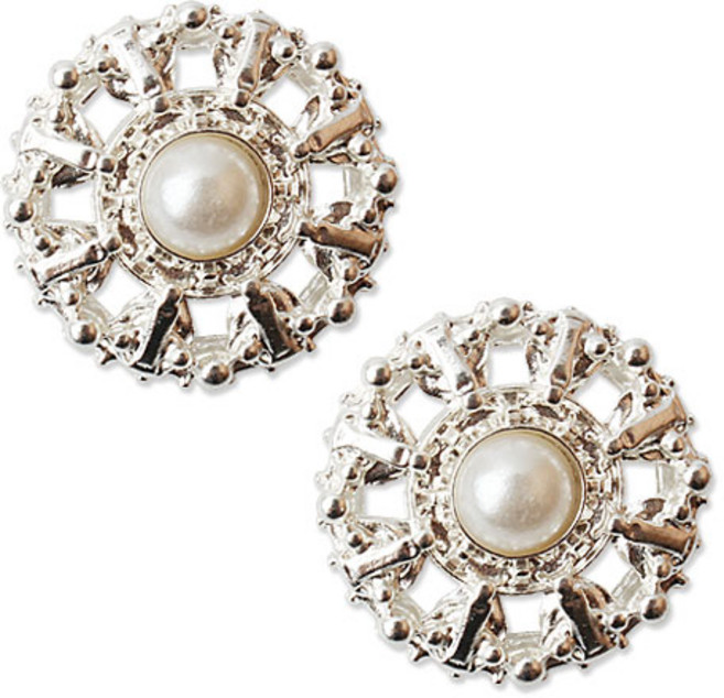동대문단추왕 큐빅 보석 사브리나진주 단추 23mm, 은반광, 2개