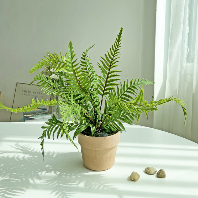 benudi 仿真綠植盆栽, 1個, 綠色 + 土黃色