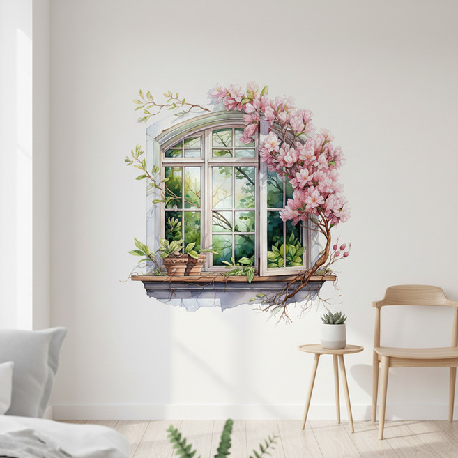 알럽홈 벚꽃나무 창문 풍경 벽스티커 L261-0164OT, ONE TYPE