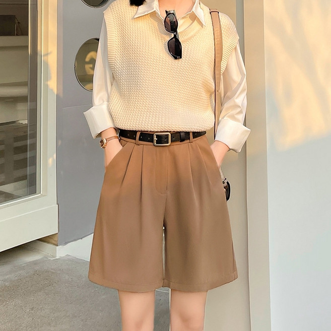 Marketpia 女性高腰休閒五分西裝短褲