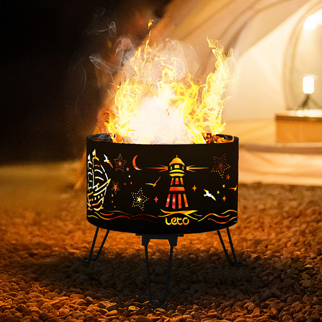 레토 감성 캠핑 화로대 접이식 원통형 바베큐그릴 세트, 1세트