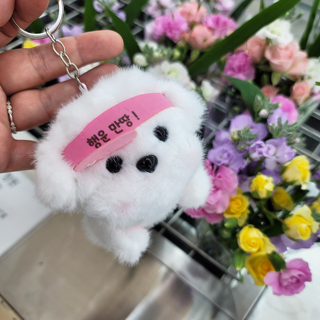 다다랜드 소원 메시지 행운만땅 응원 강아지 인형 키링, 핑크, 1개, 10cm