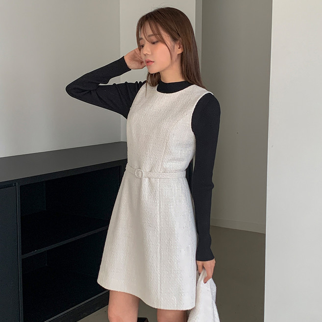 반에이크 여성용 벨티드 트위드 미니 원피스