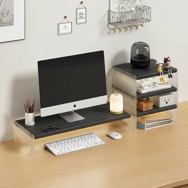 The Flow Commerce Dayton Balance 壓克力桌上型螢幕支架 1層 + 3層層架組, 黑色