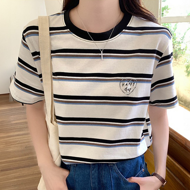 페이릿 여성용 캐주얼 배색 반팔 니트