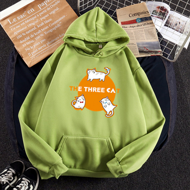 THE THREE CAT 오버핏 기모 임산부 후드티