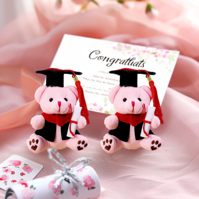 다다랜드 졸업 축하 학사모 곰돌이 키링, 12cm, 핑크, 2개